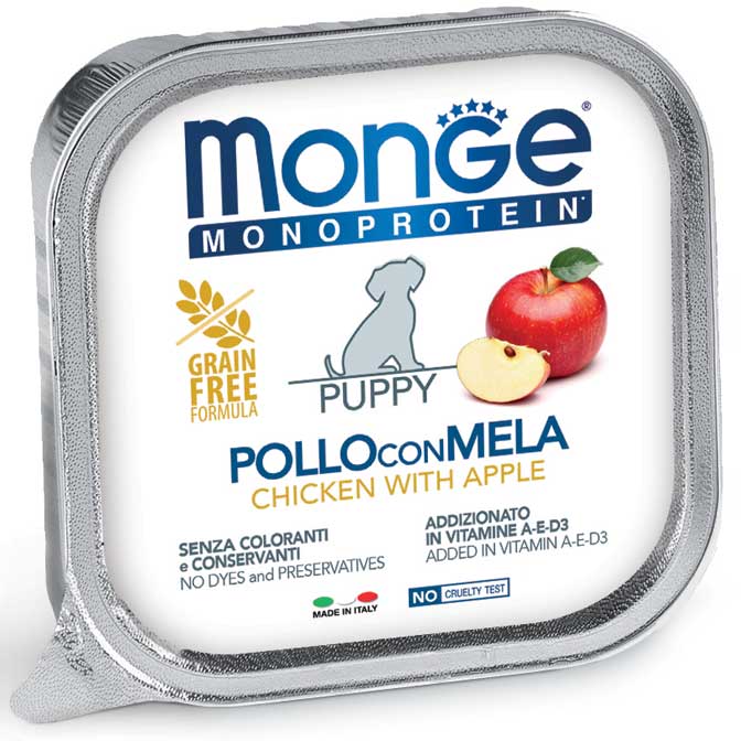 monge_cane_umido_monoproteico_puppy_e_junior_pollo_e_mela