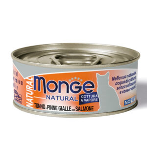 MONGE NATURAL UMIDO CAT ADULT TONNO A PINNE GIALLE CON SALMONE GR. 80